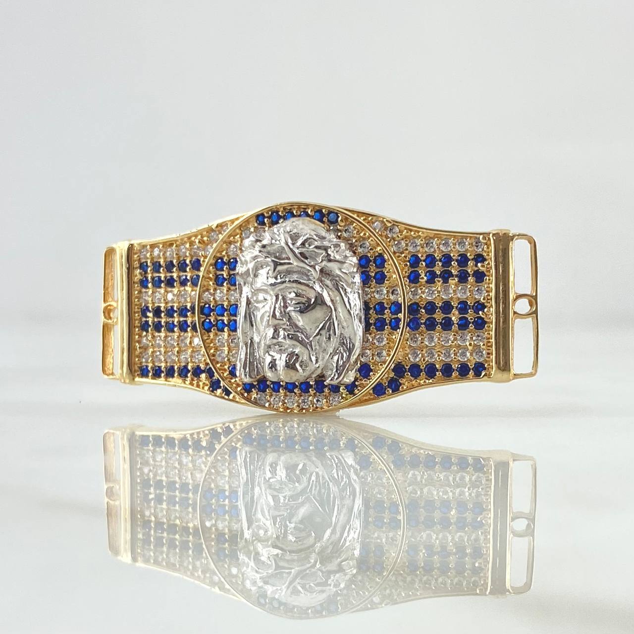 Charm Belt Face of Jesus 6.95gr / 1.6cm-3.7cm / White Blue Zircons Two 18K Yellow White Golds ©