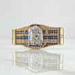Charm Belt Face of Jesus 6.95gr / 1.6cm-3.7cm / White Blue Zircons Two 18K Yellow White Golds ©