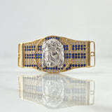Charm Belt Face of Jesus 6.95gr / 1.6cm-3.7cm / White Blue Zircons Two 18K Yellow White Golds ©