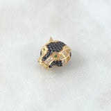 Charm Pantera Head 2.9gr / 2cm / Black and White Zircons Green Eyes 18K Yellow Gold