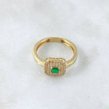 Anillo Halo Cuadrado 3.45gr / T7 3/4 / Circones Blancos Verde Oro Amarillo 18K ©