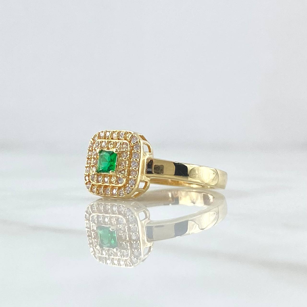 Anillo Halo Cuadrado 3.45gr / T7 3/4 / Circones Blancos Verde Oro Amarillo 18K ©