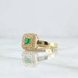 Anillo Halo Cuadrado 3.4gr / T7 1/2 / Circones Blancos Verde Oro Amarillo 18K
