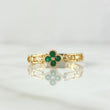 Fixed Link Flower Ring 2.15gr / Size 7 3/4 / Green Zircons 18K Yellow Gold