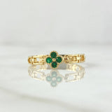Fixed Link Flower Ring 2.15gr / Size 7 3/4 / Green Zircons 18K Yellow Gold