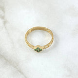 Fixed Link Flower Ring 2.15gr / Size 7 3/4 / Green Zircons 18K Yellow Gold