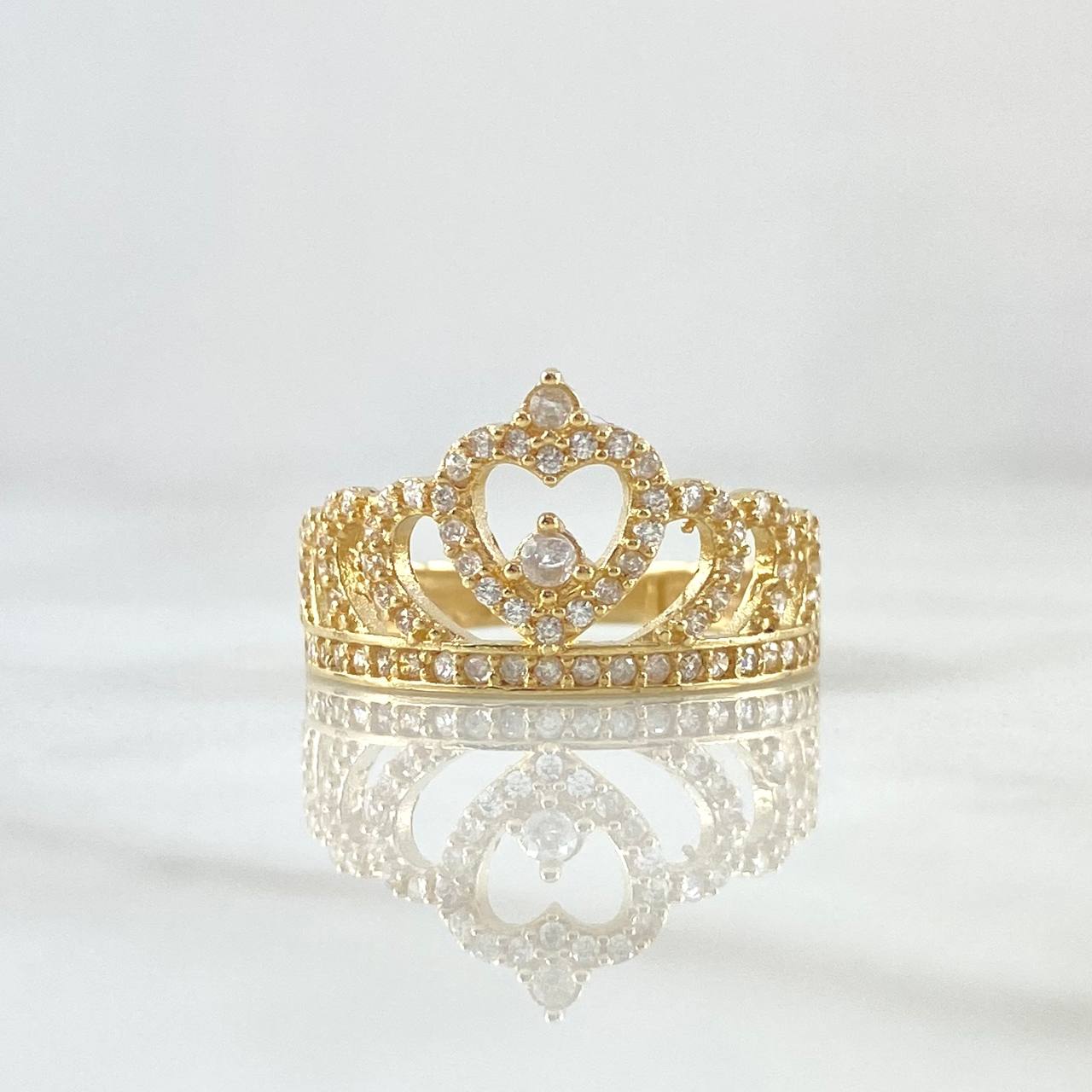 Anillo Corona Corazón 3.3gr / T7 / Circones Blancos Oro Amarillo 18K ©