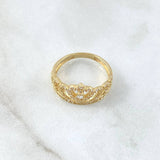 Anillo Corona Corazón 3.3gr / T7 / Circones Blancos Oro Amarillo 18K ©