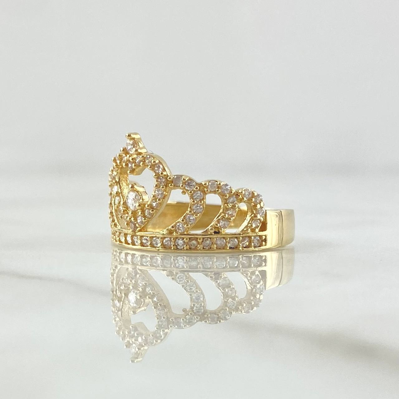 Anillo Corona Corazón 3.3gr / T7 / Circones Blancos Oro Amarillo 18K ©