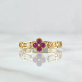 Fixed Link Flower Ring 2.1gr / Size 6 3/4 / Fuchsia Zircons 18K Yellow Gold ©