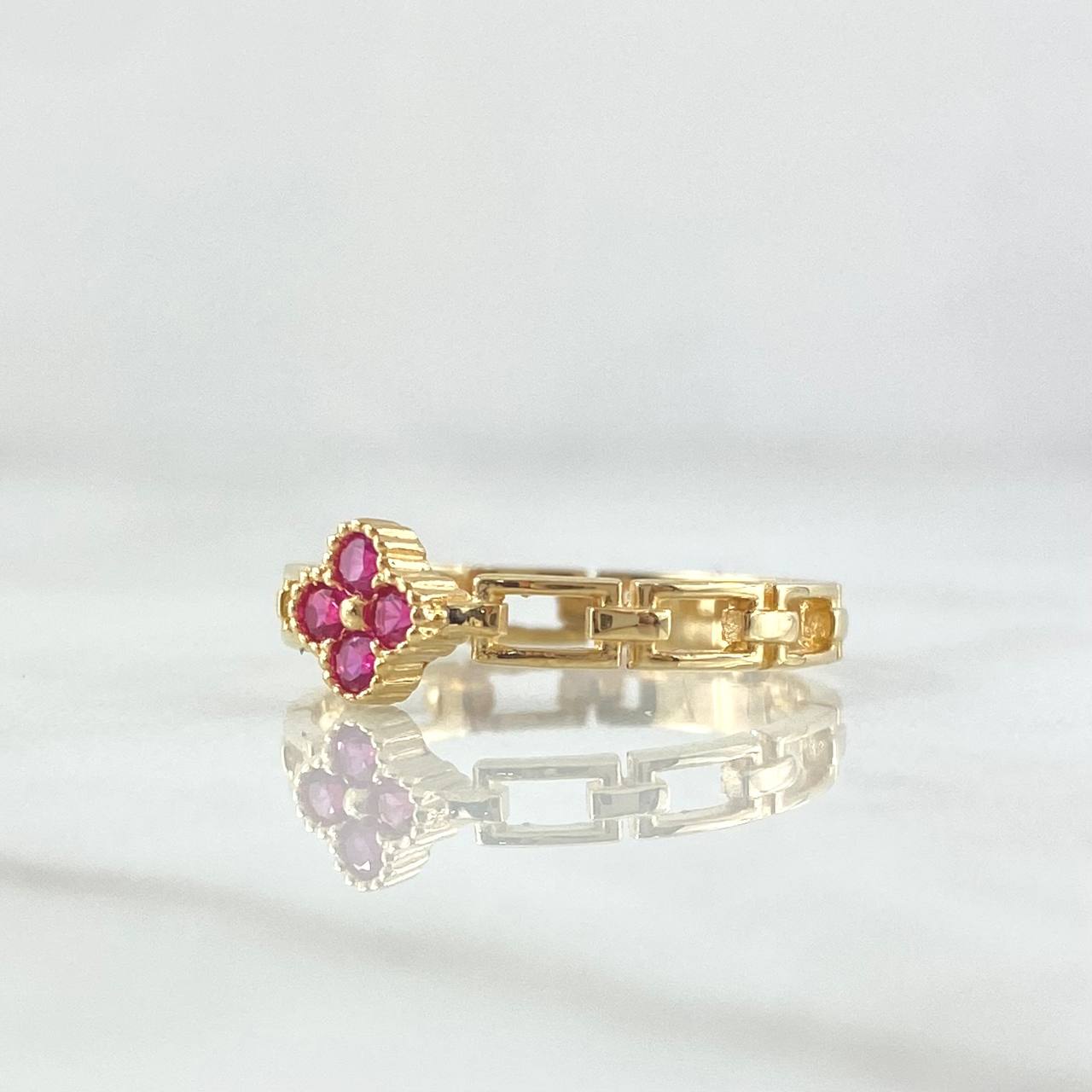 Fixed Link Flower Ring 2.1gr / Size 6 3/4 / Fuchsia Zircons 18K Yellow Gold ©