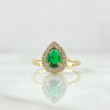 Anillo Halo Gota 2.45gr / T7 / Circones Blancos Verde Oro Amarillo 18K *