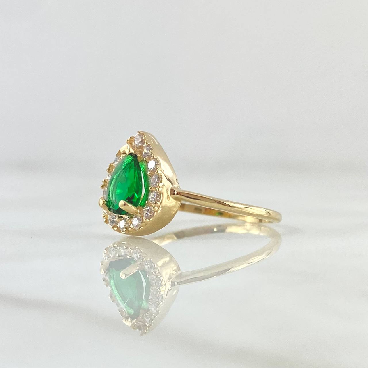 Anillo Halo Gota 2.45gr / T7 / Circones Blancos Verde Oro Amarillo 18K *