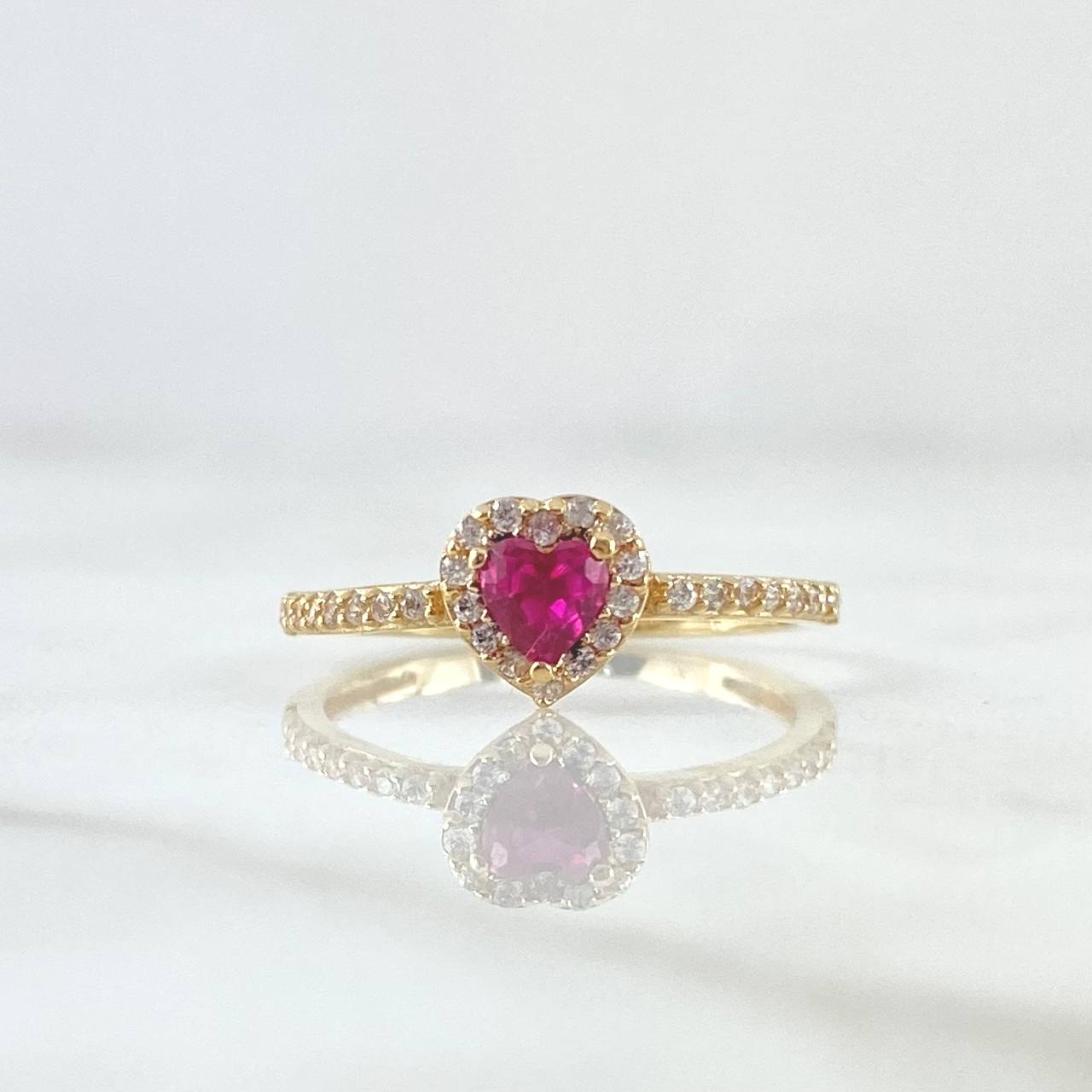 Anillo Halo Corazón 1.65gr / T5 3/4 / Circones Blancos Fucsia Oro Amarillo 18K *