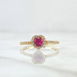Anillo Halo Corazón 1.65gr / T5 3/4 / Circones Blancos Fucsia Oro Amarillo 18K *