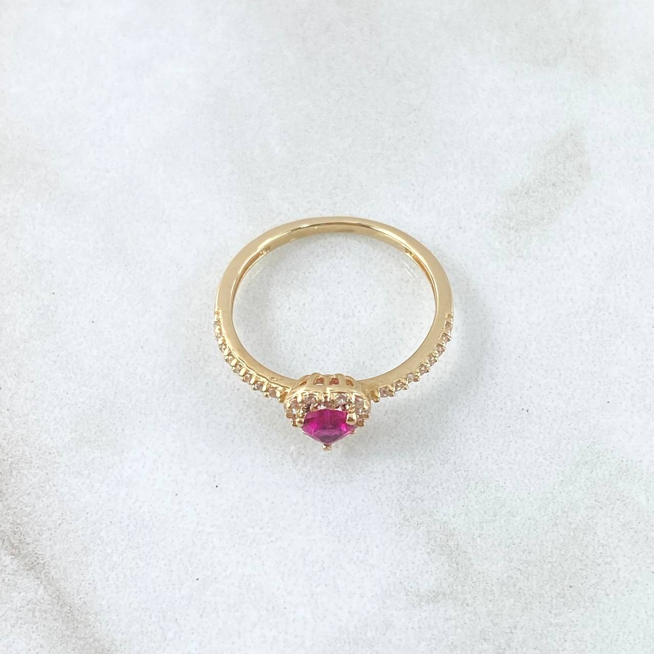 Anillo Halo Corazón 1.65gr / T5 3/4 / Circones Blancos Fucsia Oro Amarillo 18K *