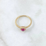 Anillo Halo Corazón 1.65gr / T5 3/4 / Circones Blancos Fucsia Oro Amarillo 18K *