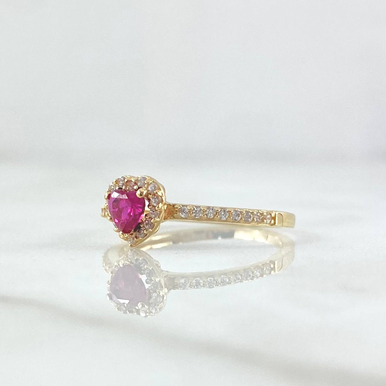 Anillo Halo Corazón 1.65gr / T5 3/4 / Circones Blancos Fucsia Oro Amarillo 18K *