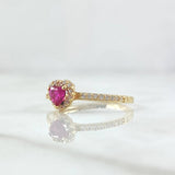 Anillo Halo Corazón 1.65gr / T5 3/4 / Circones Blancos Fucsia Oro Amarillo 18K *