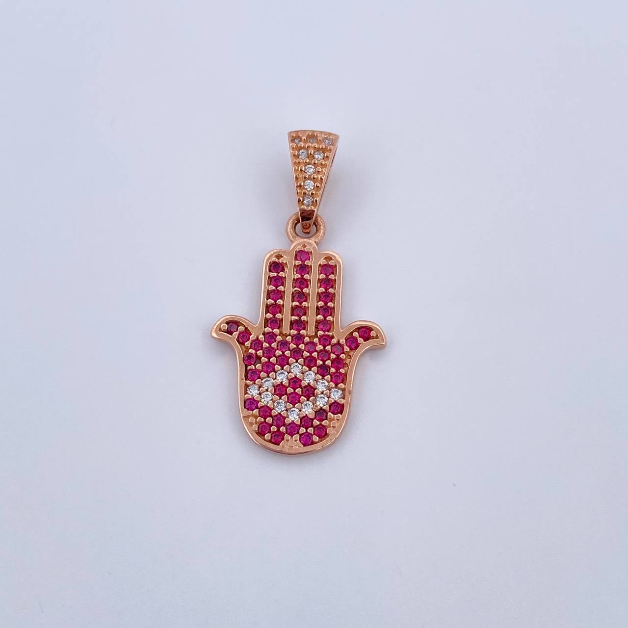 Pendant Hamsa Hand 3.7gr / 3.3cm / Pink and White Zircons 18K Rose Gold $