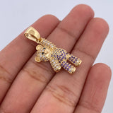 Pendant Bear Overalls 3.65gr / 3cm / Black Purple White Zircons 18K Yellow Gold $