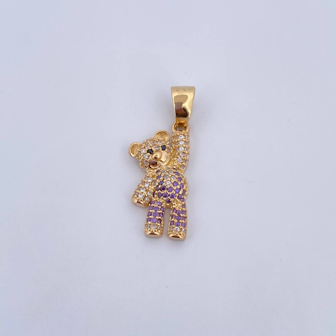 Pendant Bear Overalls 3.65gr / 3cm / Black Purple White Zircons 18K Yellow Gold $