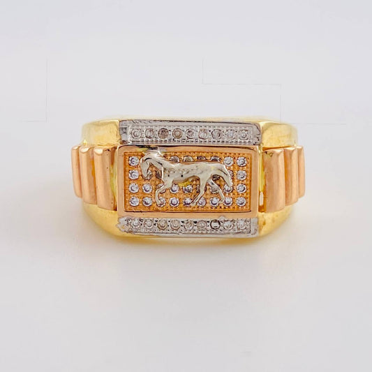 Anillo Caballo rectangulo 7.7g / T10 Tres Oros 18K