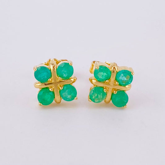 Stud Earrings Flower Gift Emeralds 72pts 2.3gr / 18K Yellow Gold