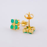 Stud Earrings Flower Gift Emeralds 72pts 2.3gr / 18K Yellow Gold