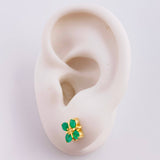 Stud Earrings Flower Gift Emeralds 72pts 2.3gr / 18K Yellow Gold