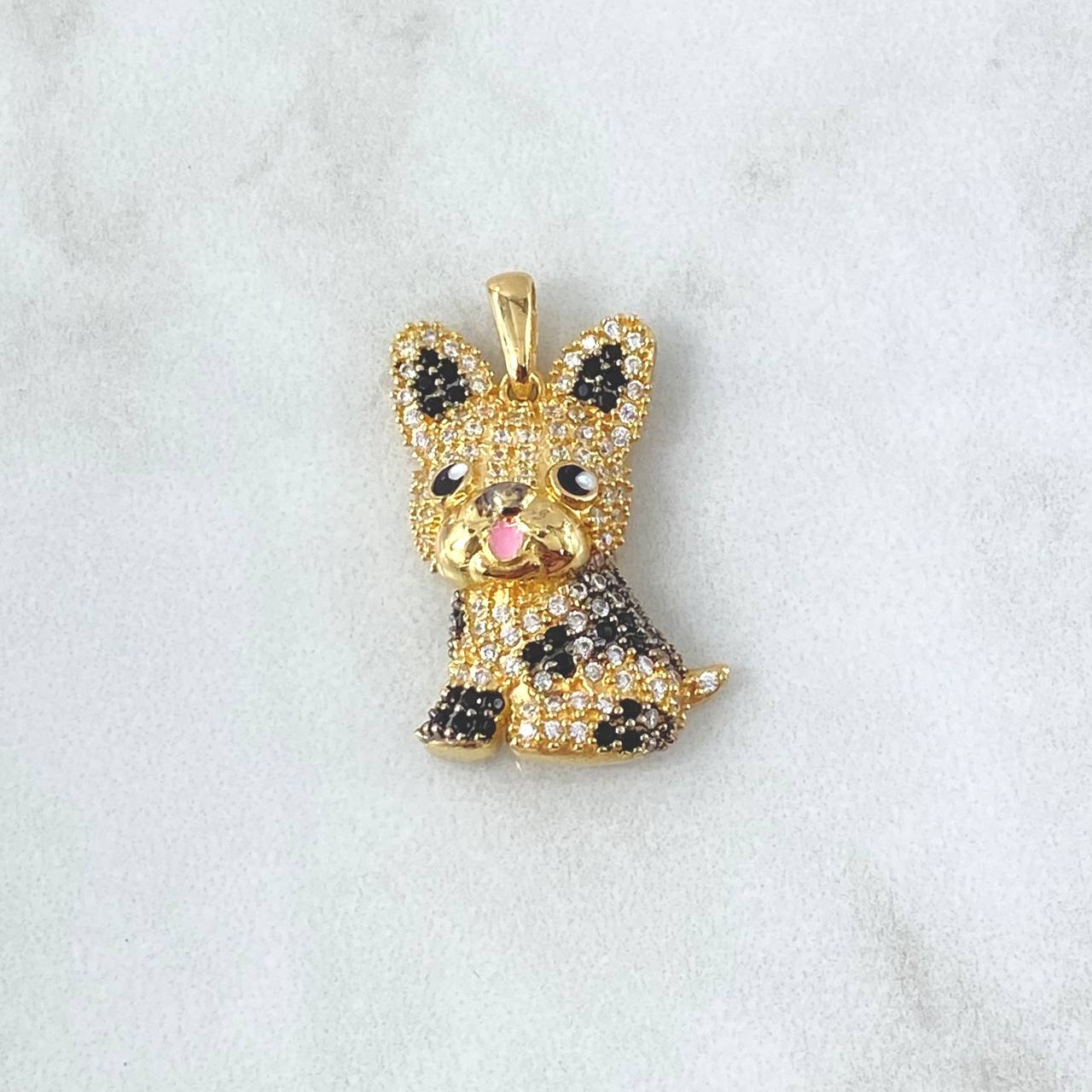 Pendant French Bulldog 4.4gr / 2.7cm / White and Black Zircons 18K Yellow Gold