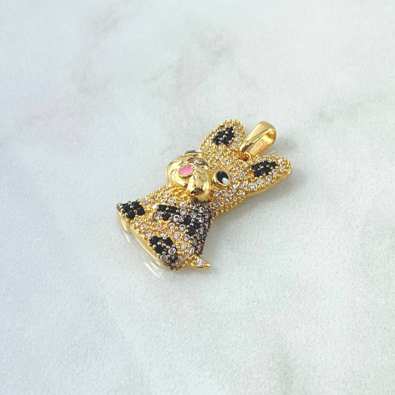 Pendant French Bulldog 4.4gr / 2.7cm / White and Black Zircons 18K Yellow Gold