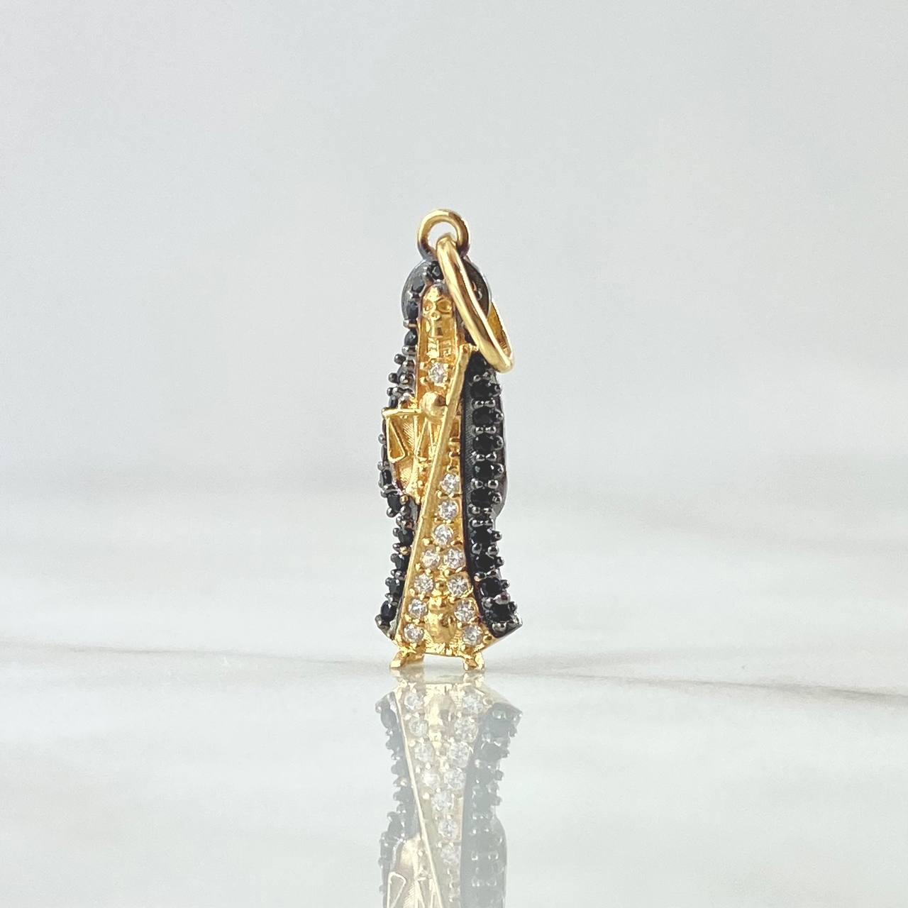 Dije Santa Muerte 1.35gr / 2.8cm / Circones Blancos Negros Oro Amarillo 18K
