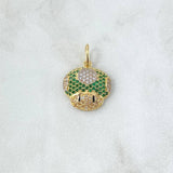 Pendant Animated Mushroom 2.3gr / 2cm / White Green Zircons Yellow Gold 18K *