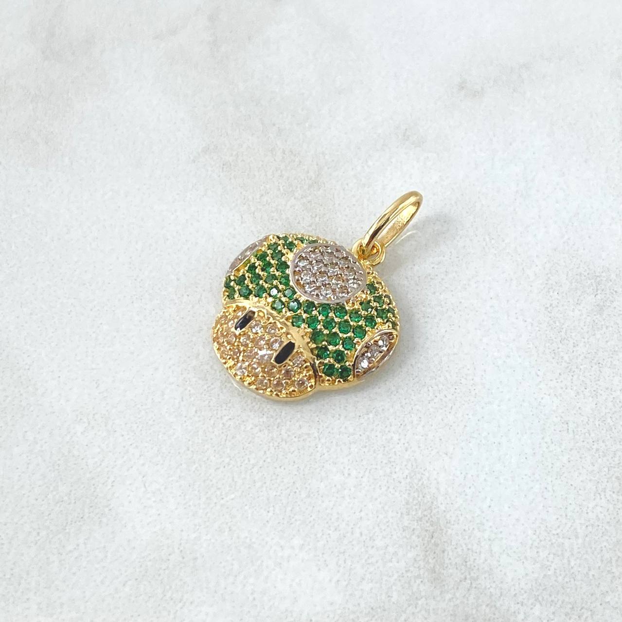 Dije Hongo Animado 2.2gr / 2.2cm / Circones Blancos Verdes Y Negros Oro Amarillo 18K