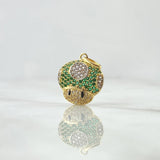 Pendant Animated Mushroom 2.3gr / 2cm / White Green Zircons Yellow Gold 18K *