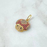 Pendant Animated Mushroom 2.25gr / 2.2cm / White, Black, and Fuchsia Zircons 18K Yellow Gold