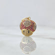 Pendant Animated Mushroom 2.3gr / 2.2cm / White, Black, and Fuchsia Zircons 18K Yellow Gold