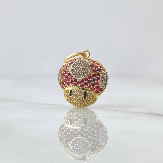 Pendant Animated Mushroom 2.3gr / 2.2cm / White, Black, and Fuchsia Zircons 18K Yellow Gold