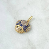 Pendant Animated Mushroom 2.25gr / 2.2cm / White, Black, and Blue Zircons 18K Yellow Gold