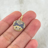Pendant Animated Mushroom 2.25gr / 2.2cm / White, Black, and Blue Zircons 18K Yellow Gold