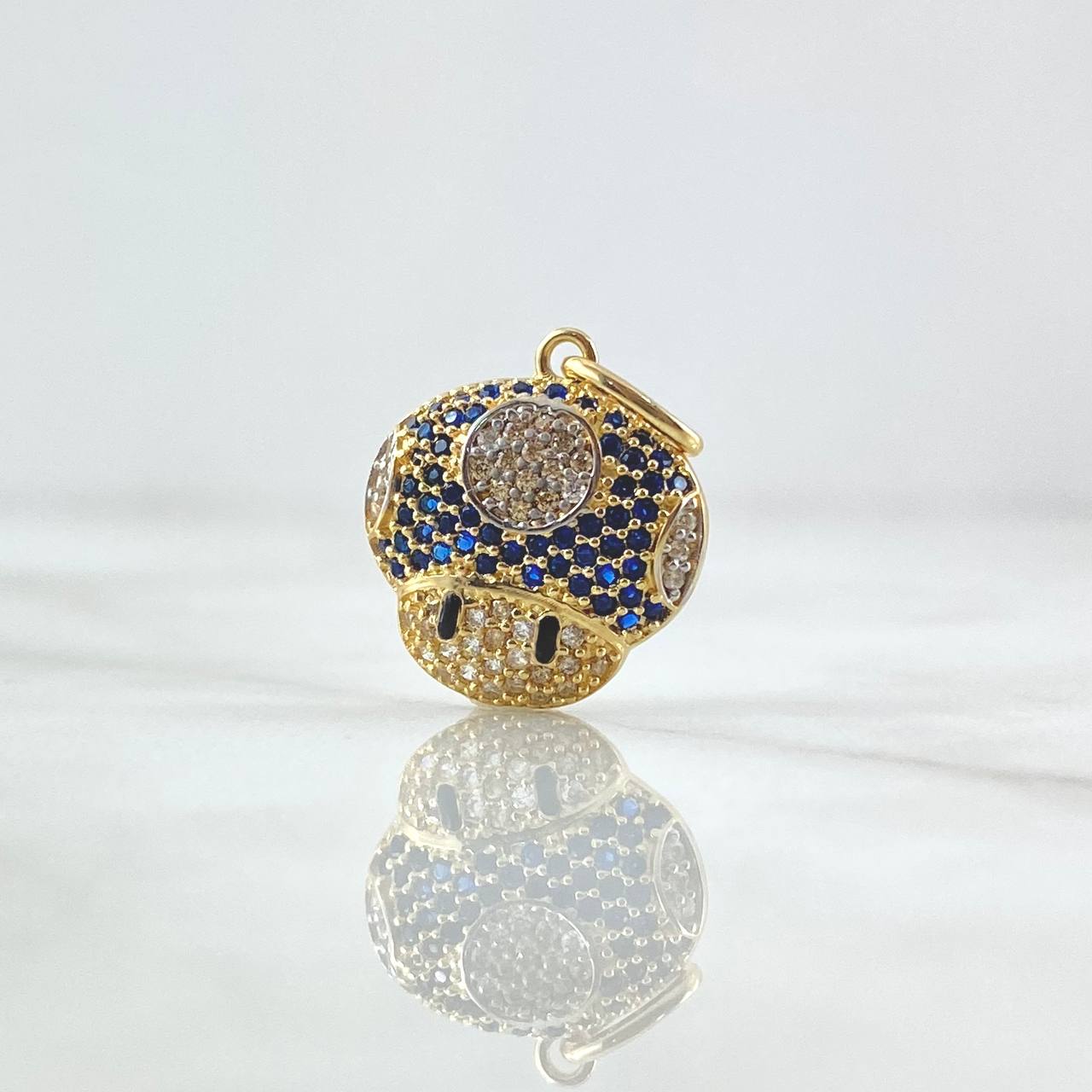 Pendant Animated Mushroom 2.25gr / 2.2cm / White, Black, and Blue Zircons 18K Yellow Gold