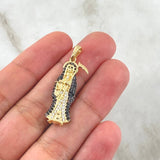 Pendant Santa Muerte 3.05gr / 3.5cm / White and Black Zircons 18K Yellow Gold