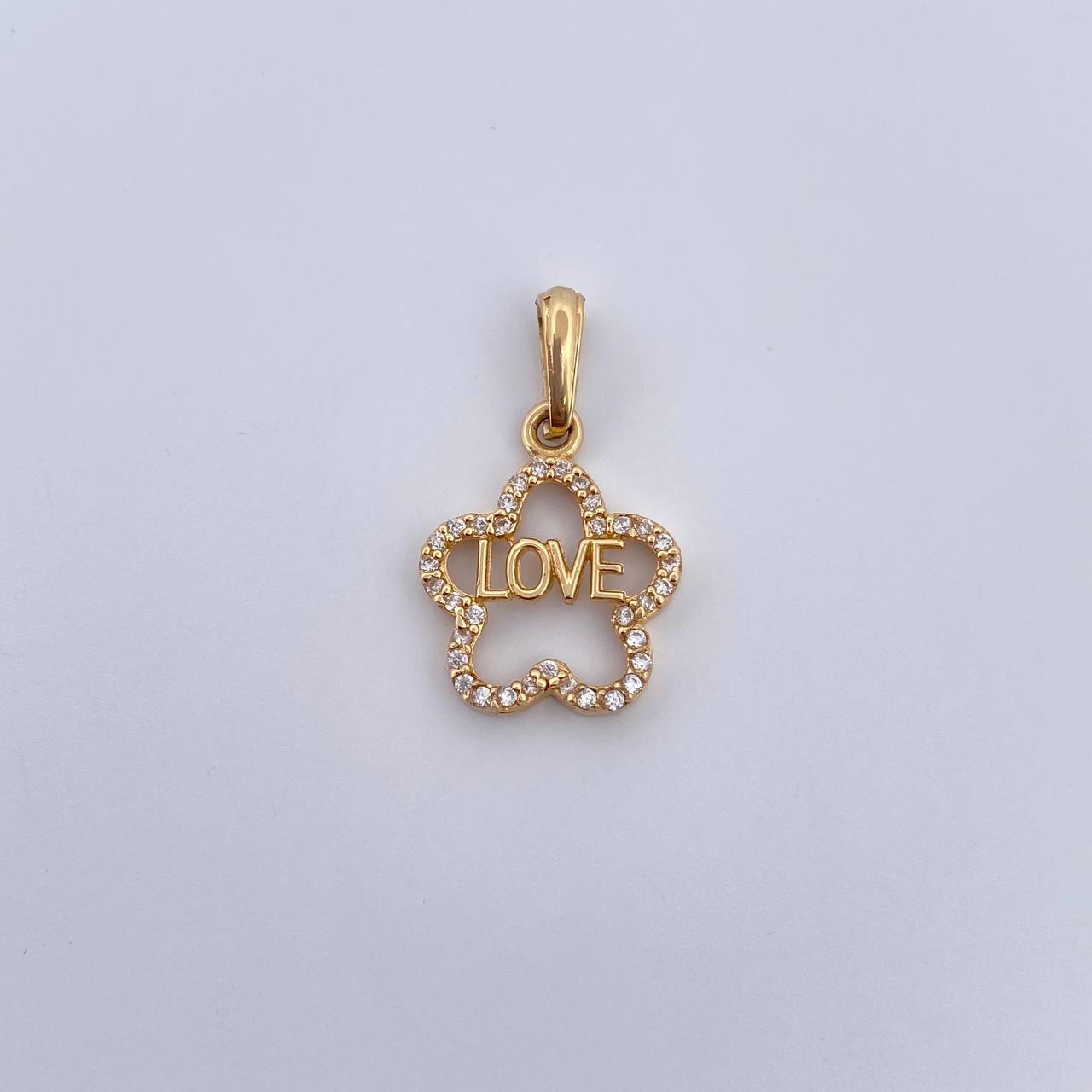 Pendant Flower Silhouette Love 1.3gr / 2.3cm / White Zircons 18K Yellow Gold &