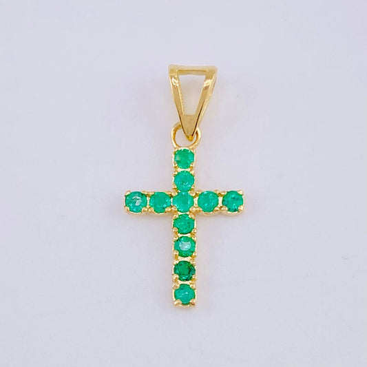 Pendant Cross Emeralds 0.5Pts 0.6 g / 3/4 in Yellow Gold 18K