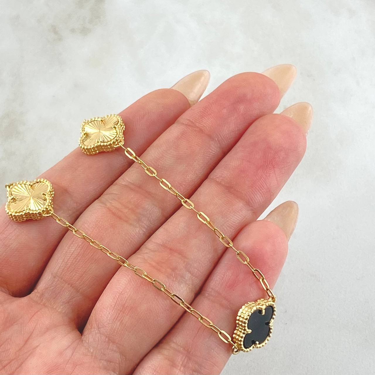 Cadena Trebol Negro-Dorado 10gr / 19 3/4 in / Oro Amarillo Nac.Esp. 18K
