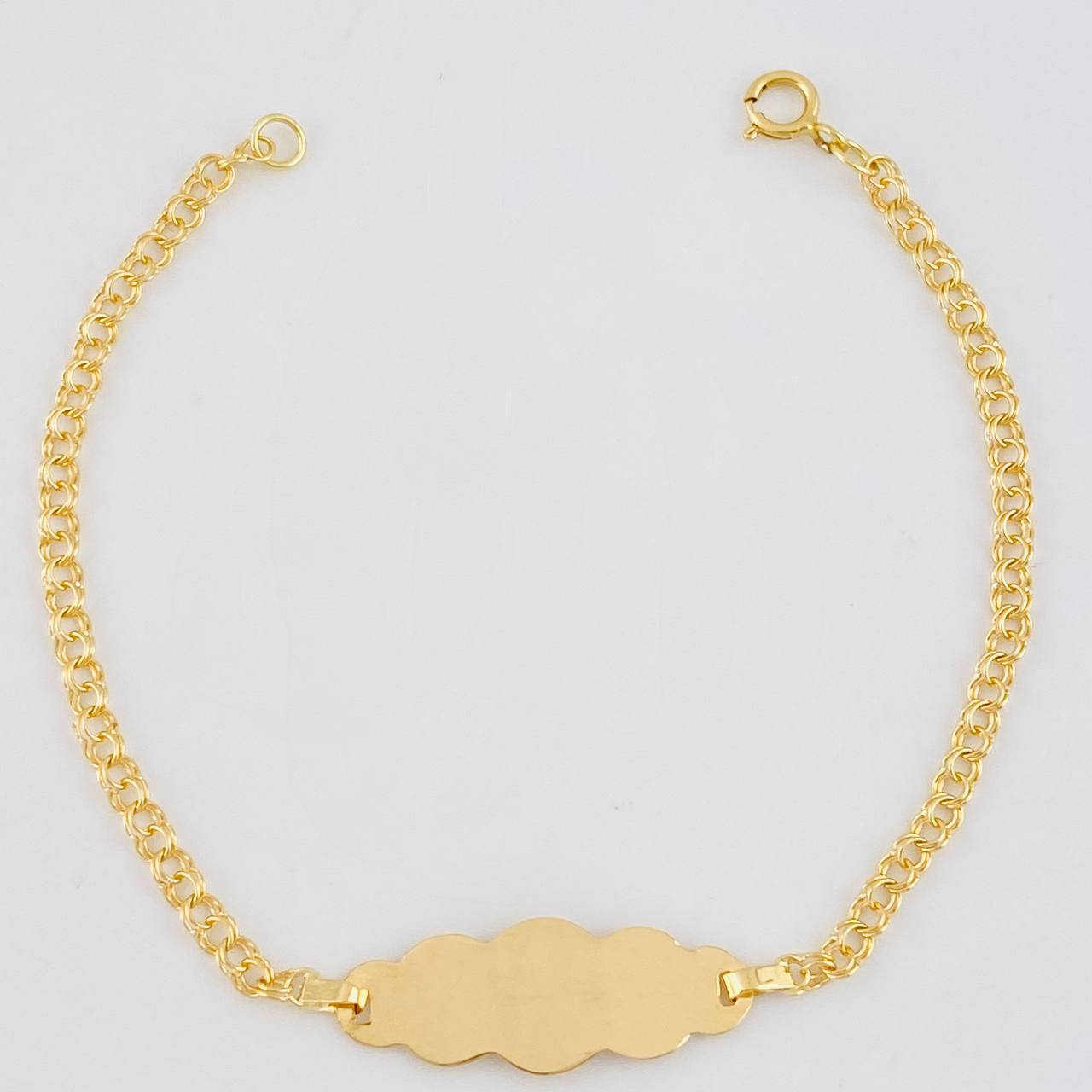 Pulso Bebé Aro Seguido Doble Placa Nube 1.45g / 6 in / 2.4mm Oro Amarillo 18K
