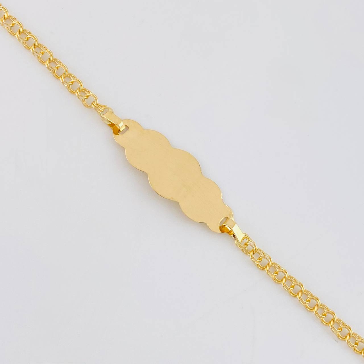 Pulso Bebé Aro Seguido Doble Placa Nube 1.45g / 6 in / 2.4mm Oro Amarillo 18K