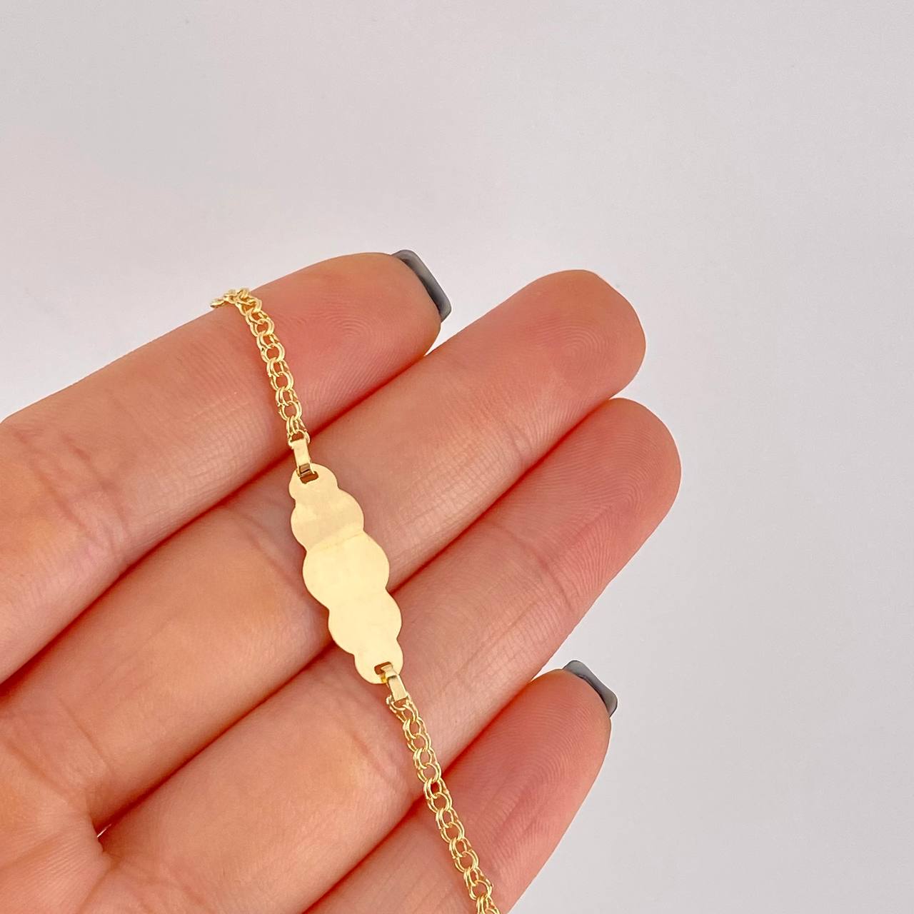 Pulso Bebé Aro Seguido Doble Placa Nube 1.45g / 6 in / 2.4mm Oro Amarillo 18K