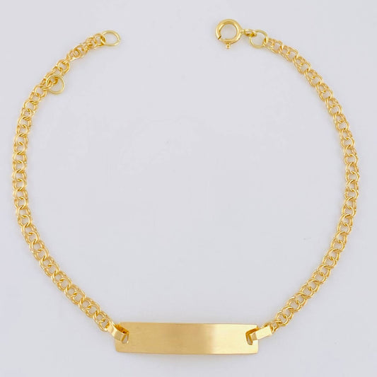 Pulso Bebé Aro Seguido Doble Placa Rectangular 1.35g / 6 in / 2.2mm Oro Amarillo 18K